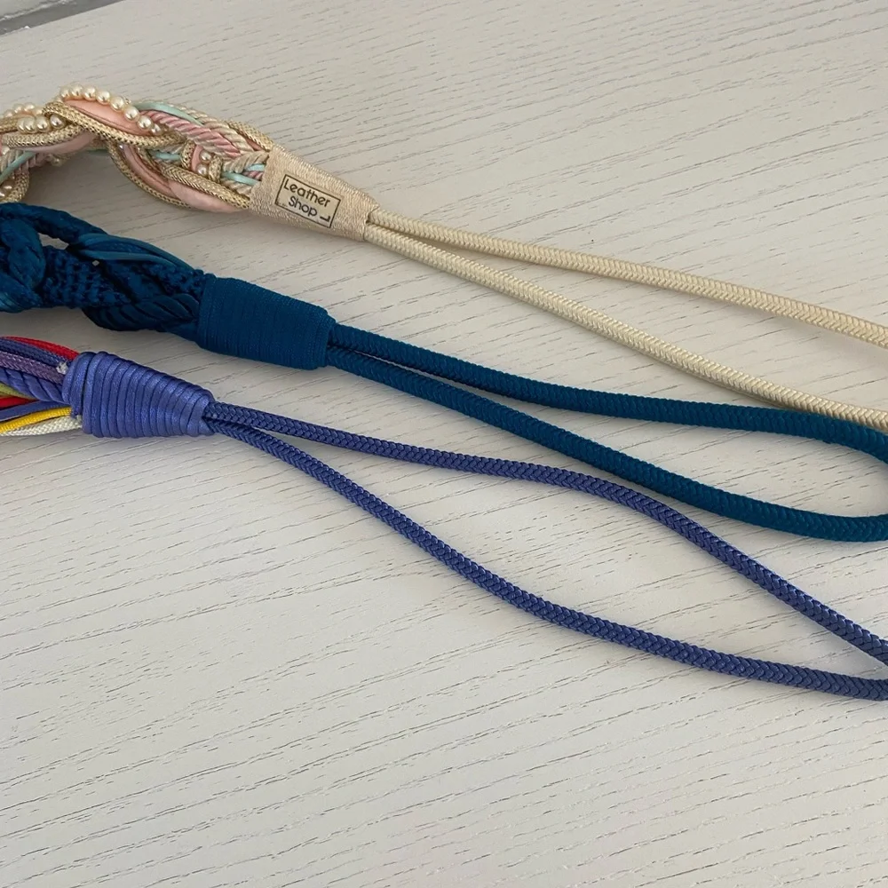 Bundle of 3 Disco 80’s-90’s Decorative Rope Belts in Teal, Multicolor & Pastels
